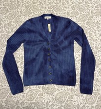 NWT MADEWELL 100% Cashmere Blue Tie Dye V-Neck Cardigan Sweater Women’s XS picture