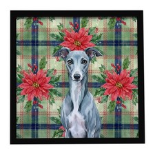 Caroline's Treasures Blue Whippet Christmas Poinsettias Framed Metal Print 8X8 picture