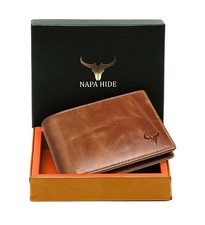 Genuine Leather Bifold Wallets For Men RFID Blocking Slim Tan Crunch UNISEX picture