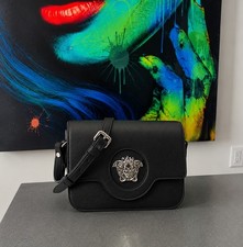 Versace 1008100 La Medusa Shoulder Bag Black Grained Leather Crossbody $1600 picture