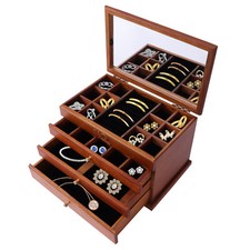 Vintage 4 Layers Jewelry Box Wooden Pack Storage Organizer Case Whith 4 Drawers picture