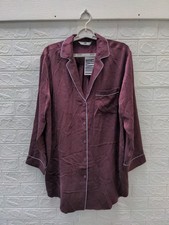 New LUNYA Washable Silk Piped Sleep Shirt Dress Sz M picture