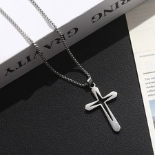 Cross inside a cross pendant necklace silver plated over stainless steel picture