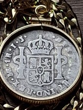 Very Rare  1789 IJ Type Colonial Peru .903 Silver Reale Pendant w COA & Box picture