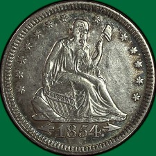 1854 Arrows Seated Liberty Quarter Almost Uncirculated AU Coin #44475 picture