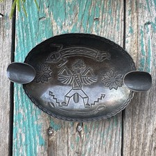 VTG 1930s Navajo Ike Wilson Ashtray 4.5 Inch Kachina Yei Sterling Signed 51.9g picture