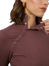 LA Made Andre Long Sleeve Snap Turtleneck Medium Peppercorn Mauve/Plum Ribbed picture