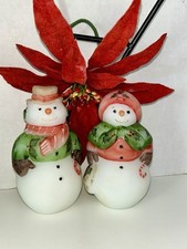 2 Fenton Frosty Friends 5268 &9 Hand Painted Snowman/Lady White Satin Glass 02’ picture