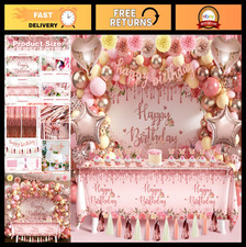 Rose Gold Birthday Party Supplies - 91 PCS Pink Decorations, Balloons, Banners & picture