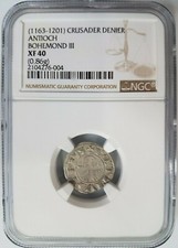 Antioch Bohemond III NGC XF40 Silver Denier Knights Templar Crusader Holy Cross  picture