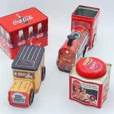 Vintage Coca Cola Tin lot Truck Train Bottle Crate & Advertising Tins picture