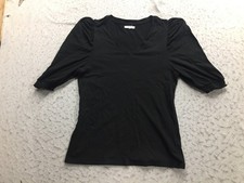 Maurices Shirt Womens S Small Black Short Sleeve V Neck Pleated Shoulder Accent picture