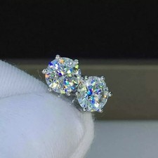 1Ct Round Cut Natural Diamond Women's 6 Prong Set Stud Earrings 14k White Gold picture