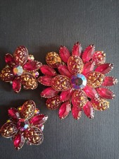 Vintage Judy Lee red brooch & earrings set picture
