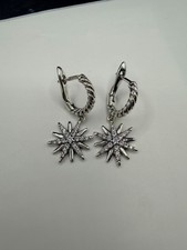 David'Yurman Starburst Pavé Diamond Drop Sterling Silver Earrings Dangle  picture