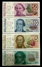 Argentina 50,10,5,1 Austral 1986 Banknote World Paper Money UNC Currency Bill picture
