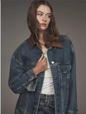 NWT Weston Leather-Collar Denim Boyfriend Jacket Pilcro $118 XS P Anthropologie picture