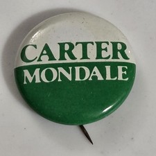 Vintage Carter Mondale 1976 Presidential Campaign Pinback Button Green White picture
