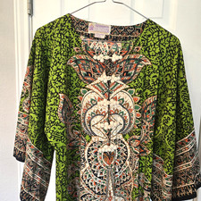 Vintage Handmade Mimosa 100% Thai Cotton Caftan Batik Dress Size M Toggle Button picture