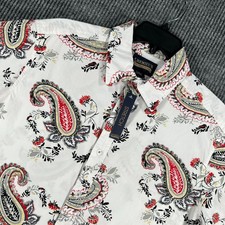 Cremieux Shirt Mens Large White Paisley Short Sleeve Button Up New Casual 1 picture