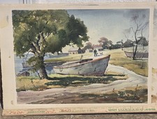 Vtg Ellsworth P Smith Watercolor Cape Ann School Lanes Cove Boat Louisa Signed picture