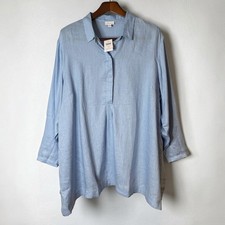 NEW J Jill Love Linen Snap Popover Tunic Top Cornflower Blue Plus Size 4X picture