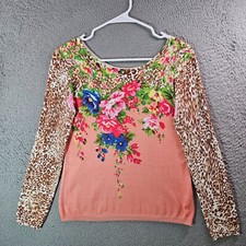 Joseph A. Knit Top Women Medium Colorful Floral Print Stretch Multicolor picture