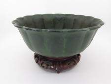 Antique Bronze Chinese Patinated Metal Bowl w. Wooden Stand 9