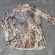 Soft Surroundings Womens S Button Down Tan Leopard Paisley Rhinestone Top picture