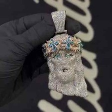 2.30Ct Round Real Moissanite Custom Jesus Head Pendant 14K White Gold Plated picture