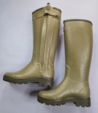 LE CHAMEAU CHASSEUR LEATHER LINED MEN'S ICONIC GREEN WELLINGTON BOOTS picture
