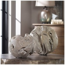 Uttermost Ermanno Pale Gray Glaze Teak Balls Set of 2 picture