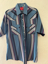 Vintage Plains Western Wear Men's L Striped Pearl Snap Pocket Short Sleeve Shirt picture