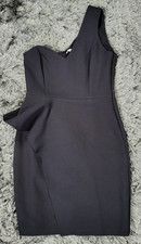 Halston Heritage Dress Womens 4 Black One Shoulder Lined Stretch Cocktail Zipper picture