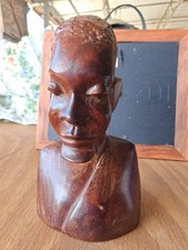 Vintage African Bust 8”Hand Carved Hardwood Sculpture MOGHANY, MID-CENTURY WOW picture