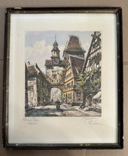 Vtg hand-colored etching by Paul Sollmann Rothenburg O Tauber Signed picture