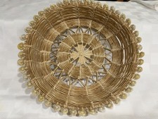 Vtg Hand Woven Grass Basket 10” Cowrie Shells Rim Pacific Islander 70s-90s picture