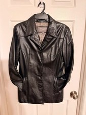 Wilsons Leather Women's Black Genuine Leather Button-Front Jacket Blazer picture