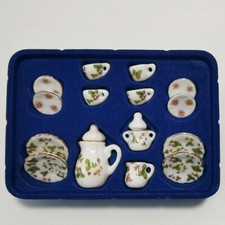 15PC Dollhouse 1:12 Scale Green Leaves China Tea Set Kitchen Porcelain Miniature picture