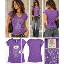 Balance Collection Purple Graphic Tee S Y2K McBling Tattoo V Neck Baby Tee 2000s picture