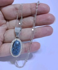 Rare genuine Sinai turquoise feroza pendant Necklace 925 silver 9.5g picture