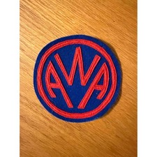 Vintage AWA Logo Felt Sew On Patch Red Blue Wrestling Style Round picture