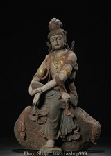 13.8''Old Dynasty Wood Painting Kwan-yin Guan Yin Boddhisattva Goddess Statue picture