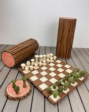 3D Printed Forest Chess Set, Mushroom-Themed Pieces, Log Board (Tabletop Decor) picture