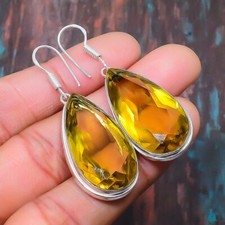 Citrine Gemstone Handmade 925 Solid Sterling Silver Bohemian Jewelry Earring picture