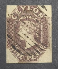 CEYLON CLASSIC 1857 9d Purple Brown (SG8) - Fine Used - £950 picture