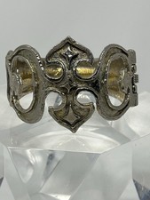 Vintage Signed RELO Silver-tone Hinged Cuff Cross-Motif Bracelet Gorgeous 7” picture