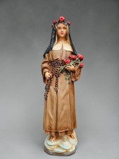 Vintage chalk Statue Saint Theresia Lisieux roses figurine religious picture