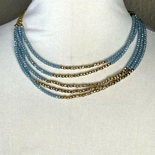 NWT Massini Multi Strand Beaded Necklace Gold Tone Aqua Blue - Packaged for Ship picture