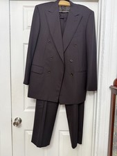 Pal Zileri Brown Pinstripe Double Breasted Suit, 100% Wool,Vintage Deadstock picture